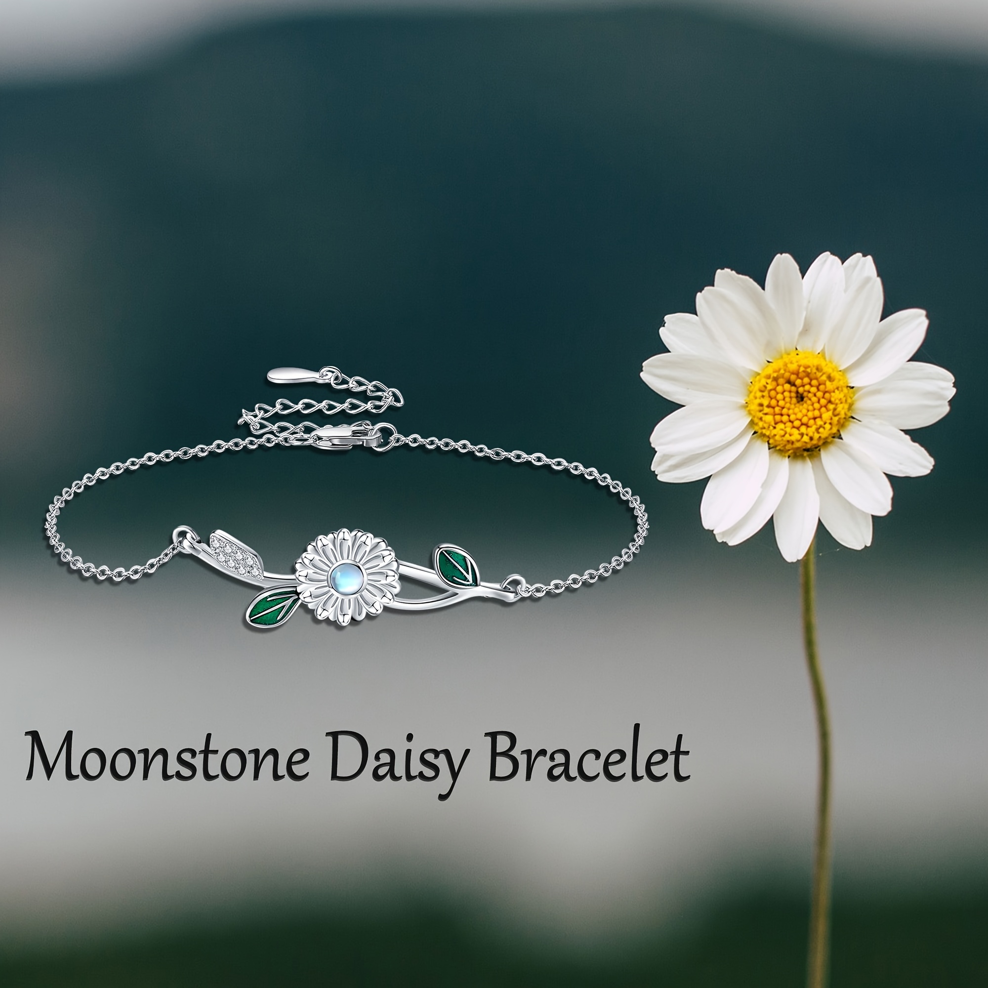 925 Sterling Silver Moonstone Daisy Bracelet Flower Jewellery Gift